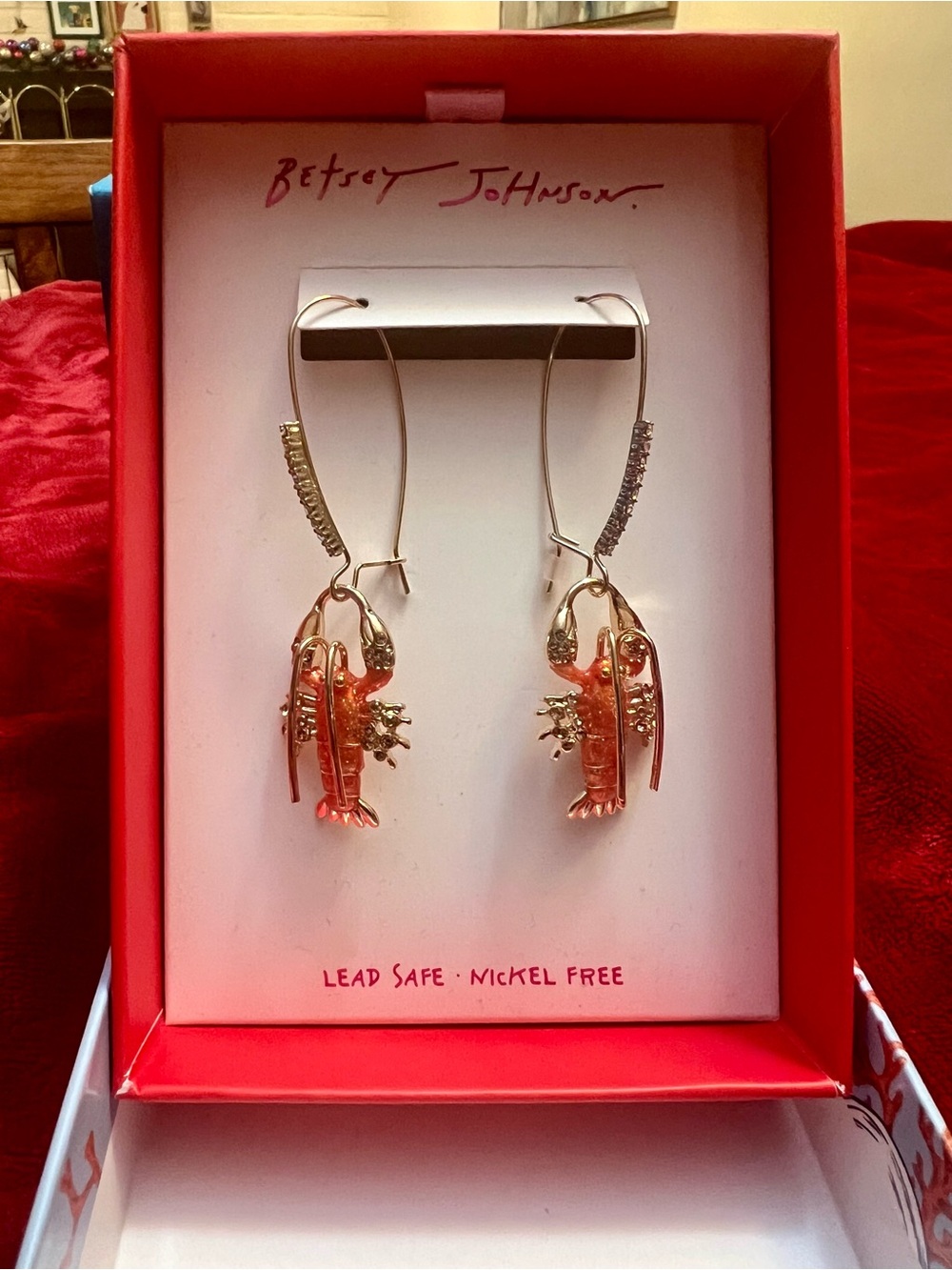 Betsey Johnson Gold-tone Earrings with Coral Lobster Charms